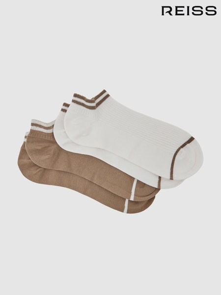 Reiss Taupe/White Calla 2 Pack Cotton-Blend Trainer Socks (Y19004) | €35