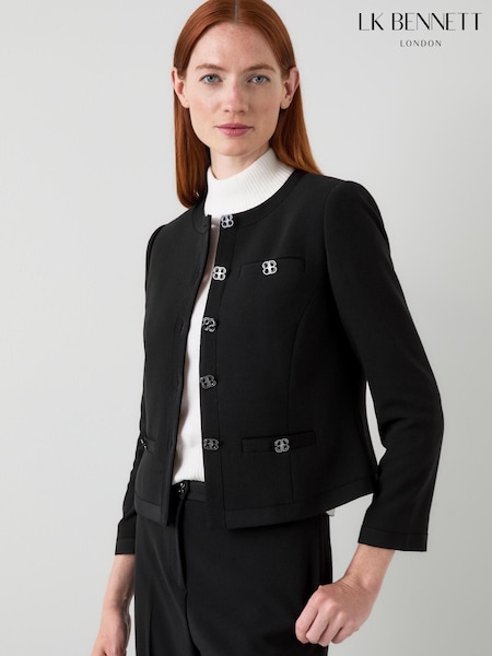 LK Bennett Black Claire Plain Collarless Jacket (Y19038) | €394