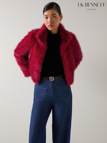LK Bennett Red Noah Rio Plain Faux Fur Cropped Jacket (Y19042) | €352