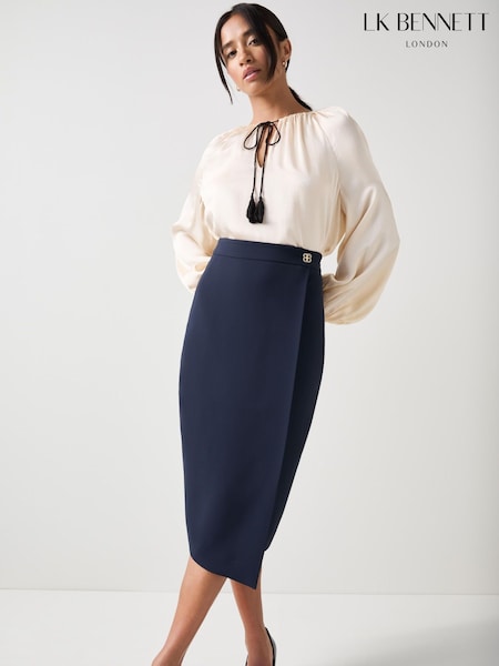 LK Bennett Blue Audrey Petite Spring Asymmetric Slim Skirt (Y19047) | €197