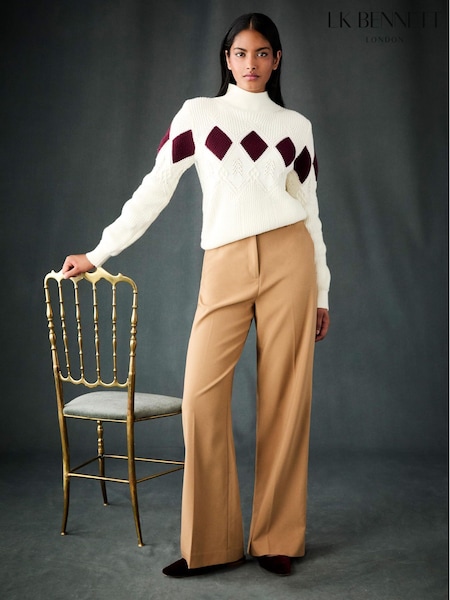 LK Bennett Cream Meera Argyle Print Pointelle Sweater (Y19050) | €228
