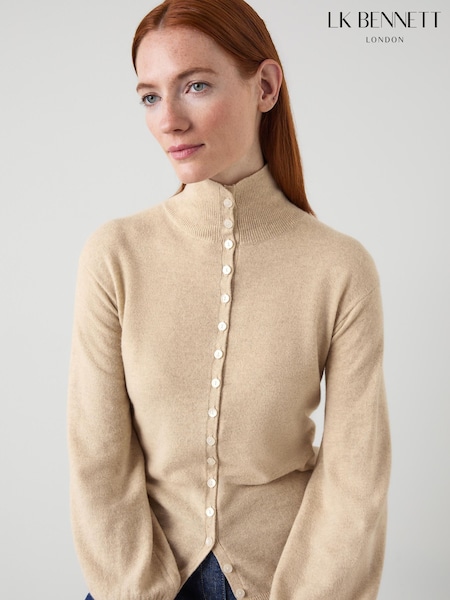 LK Bennett Cream Alice Tiny Button Up Sweater (Y19054) | €228