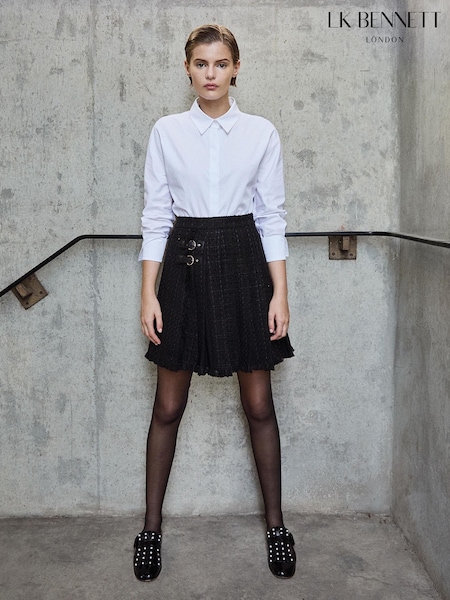 LK Bennett Black Pip Tweed Kilt Skirt With Metal Buckle Fastening (Y19061) | €190