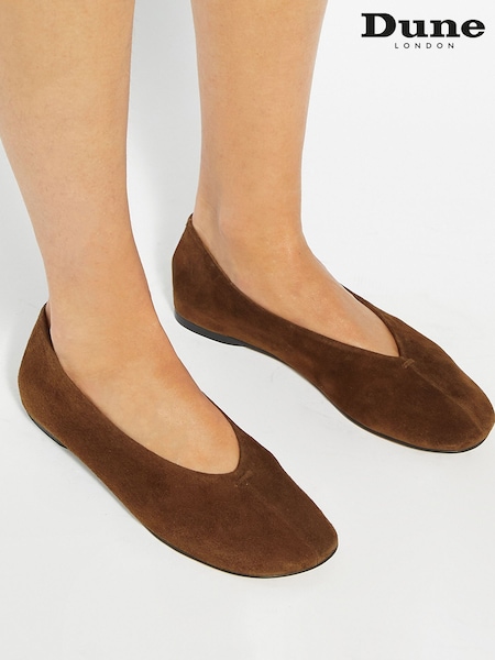 Dune London Brown Highcut High Cut Round Toe Ballet Flats (Y19194) | €117