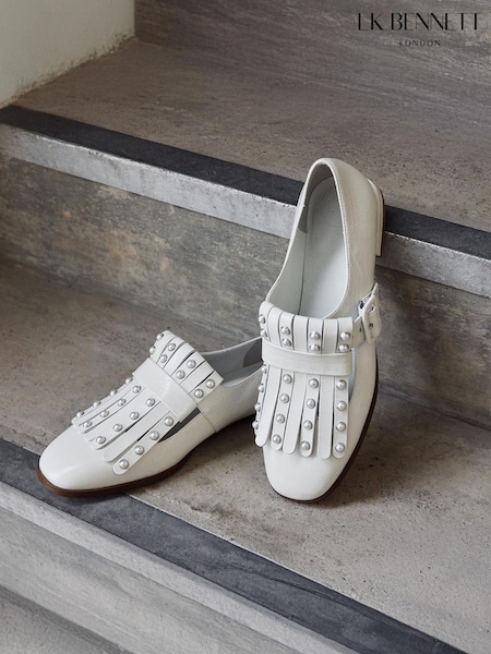 LK Bennett Natural Patent Fringed Loafers (Y19429) | €216