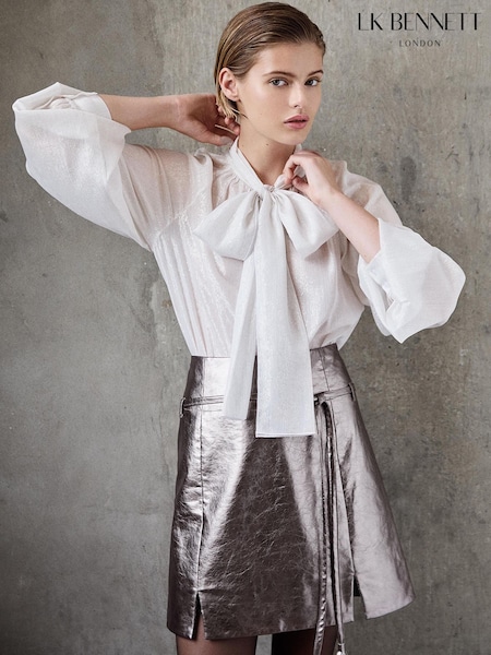 LK Bennett Silver Zig Plain Mini Skirt With Front Tie (Y19436) | €164