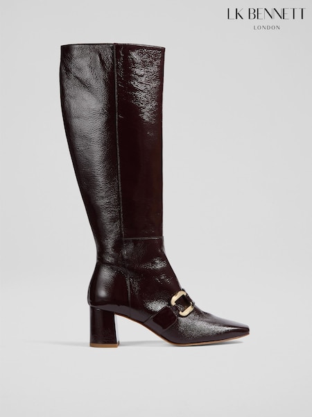 LK Bennett Red Gigi Crinkled Patent Knee Boots (Y19437) | AED3,197