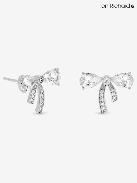 Jon Richard Silver Rhodium Plated Cubic Zirconia and Pave Small Bow Studs (Y19462) | €22.50
