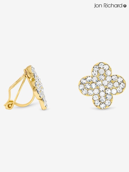 Jon Richard Gold Plated and Pave Clover Clip Earrings (Y19465) | €33
