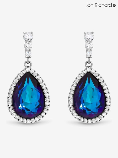Jon Richard Silver Rhodium Plated and Bermunda Blue Pear Drop Earrings (Y19468) | €33