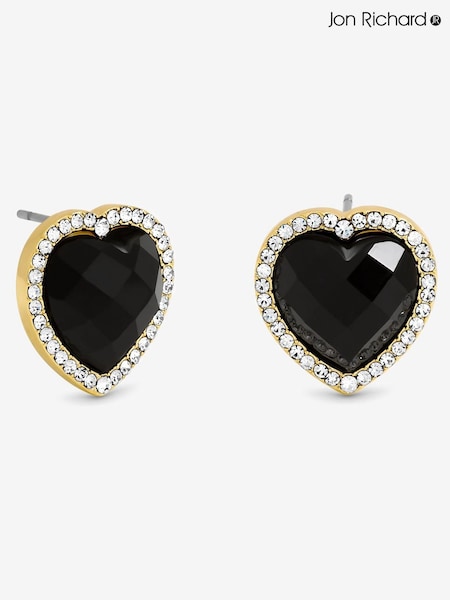 Jon Richard Gold Plated Crystal and Jet Heart Studs (Y19475) | €25