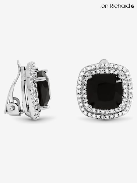 Jon Richard Silver Rhodium Plated Large Sqaure Jet Halo Stud Earrings (Y19483) | €33