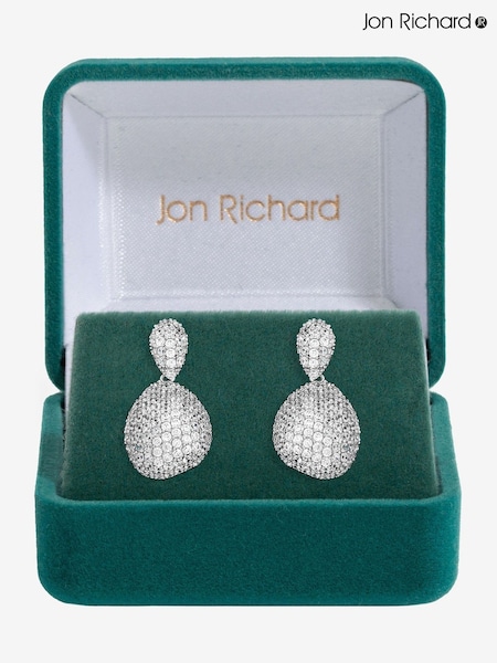Jon Richard Silver Rhodium Plated and Cubic Zirconia Drop Dome Earrings Gift Box (Y19484) | €40