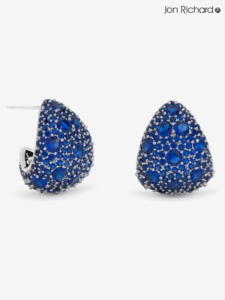 Jon Richard Silver Rhodium Plated Pave and Sapphire Dome Earrings (Y19493) | €40