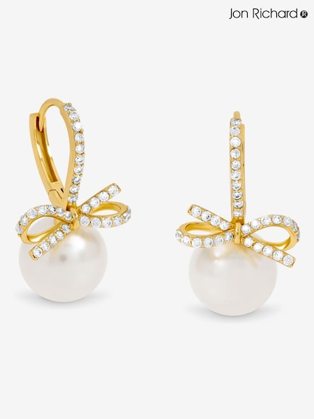 Jon Richard Gold Plated Crystal Bow and Pearl Hoops (Y19494) | €33