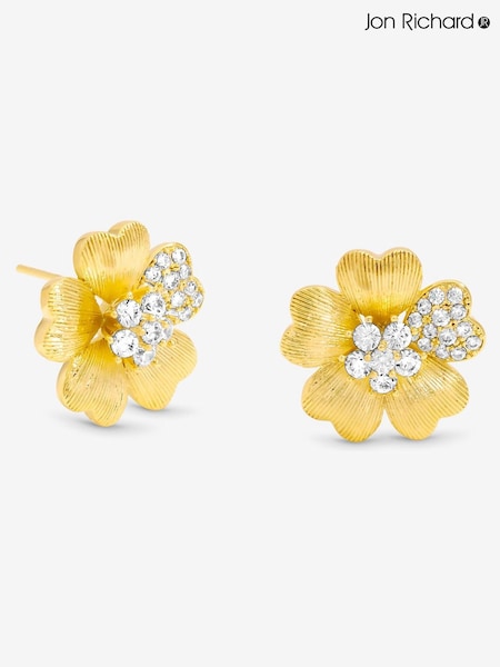 Jon Richard Gold Plated Brushed and Pave Flower Stud Earrings (Y19500) | €25