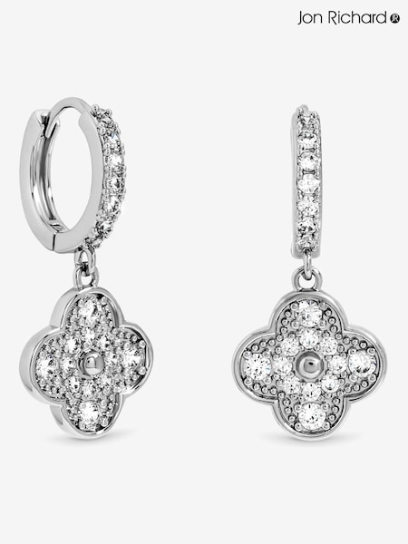 Jon Richard Silver Rhodium Plated and Pave Clover Earrings (Y19502) | €33