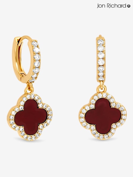 Jon Richard Gold Plated and Carnelian Clover Huggie Earrings (Y19504) | €27