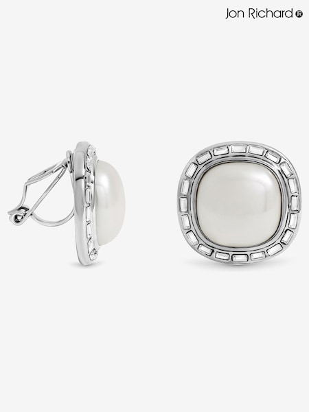 Jon Richard Silver Rhodium Plated and Pearl Clip Earrings (Y19511) | €33