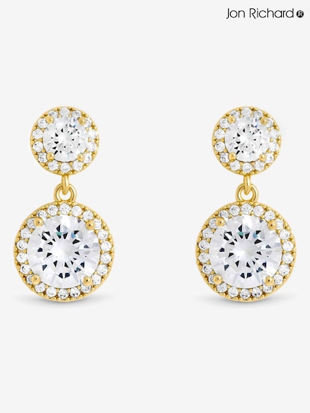 Jon Richard Gold Plated Cubic Zirconia and Pave Halo Drop Earrings (Y19512) | €25