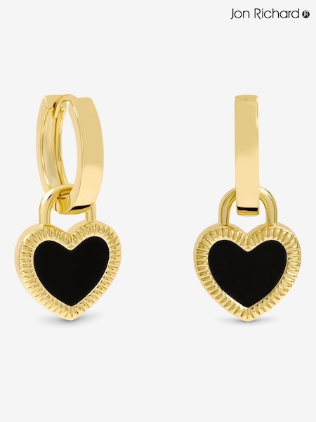 Jon Richard Gold Plated and Jet Enamel Heart Hoop Earrings (Y19517) | €22.50