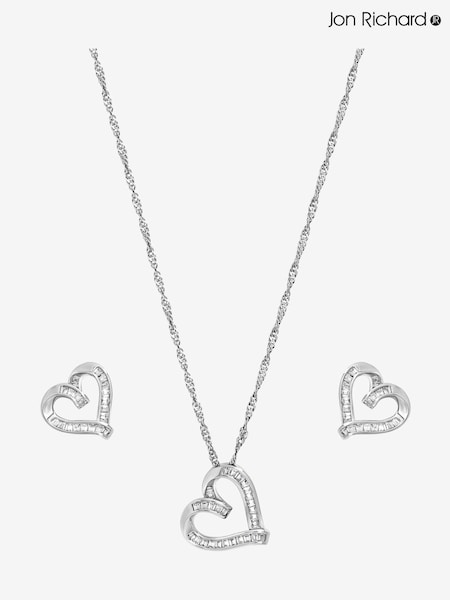 Jon Richard Silver Rhodium Plated and Pave Twist Heart Gift Box Set (Y19521) | R$ 245