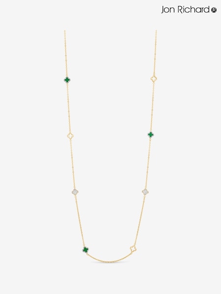 Jon Richard Gold Plated Malachite Clover Station Rope Necklace (Y19522) | €46