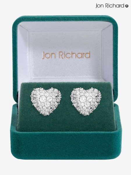 Jon Richard Silver Rhodium Plated and Pave Heart Stud Earrings Gift Box (Y19524) | €33