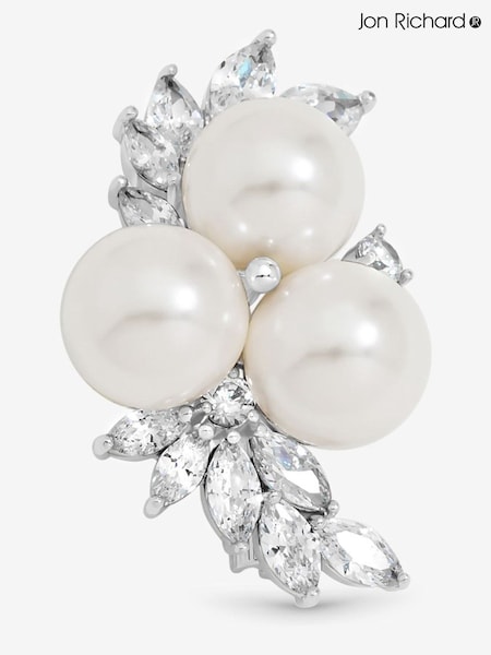 Jon Richard Silver Plated Pearl and Crystal Cluster Brooch Gift Box (Y19525) | AED116
