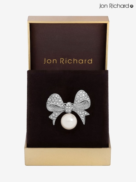 Jon Richard Silver Plated and Pearl and Crystal Bow Brooch Gift Box (Y19528) | AED116