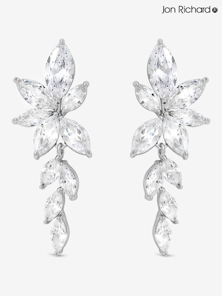 Jon Richard Silver Rhodium Plated Crystal Leaf Drop Earrings (Y19544) | €37