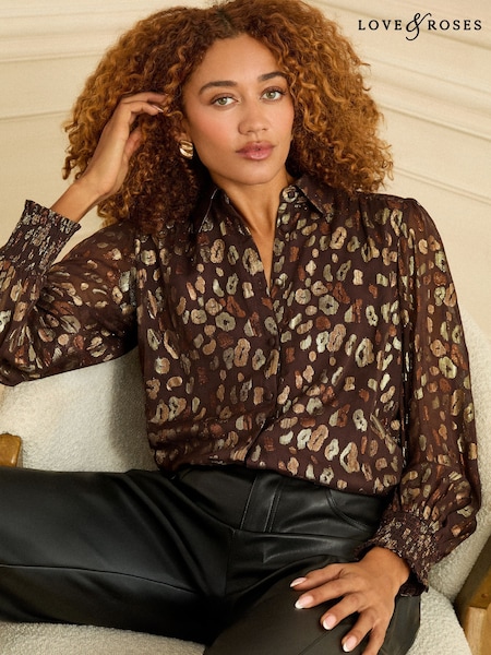 Love & Roses Chocolate Brown Printed Long Sleeve Shirt (Y19552) | €56