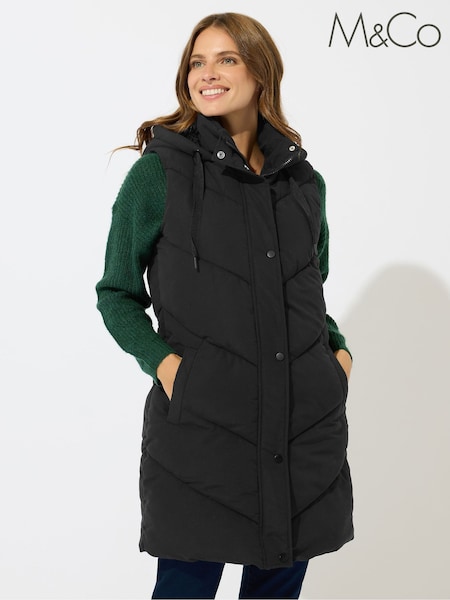 M&Co Black Borg Lined Hooded Gilet (Y19567) | €82