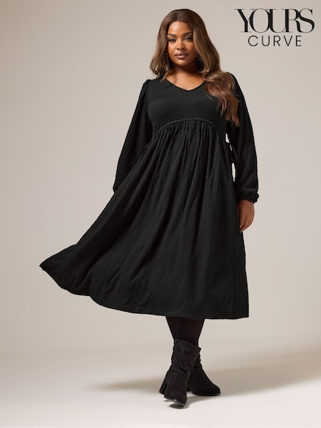Yours Curve Black Channel Tie Textured Midaxi Dress (Y19585) | €45