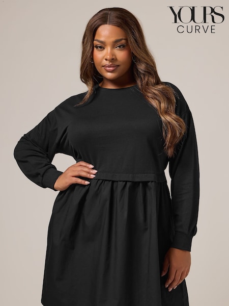 Yours Curve Black Heavyweight Poplin Jumper Dress (Y19587) | R$ 315