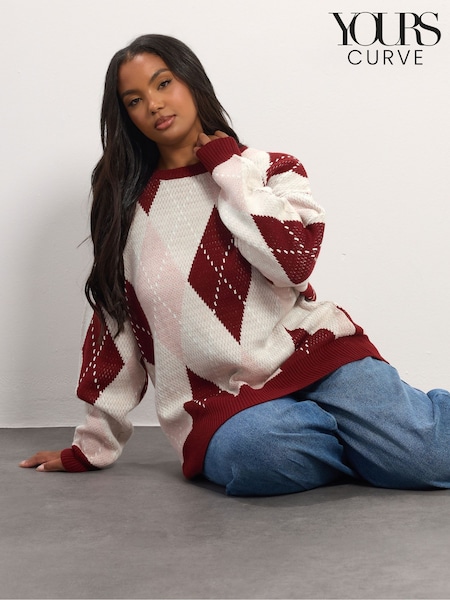 Yours Curve Red Argyle Jumper (Y19588) | €40