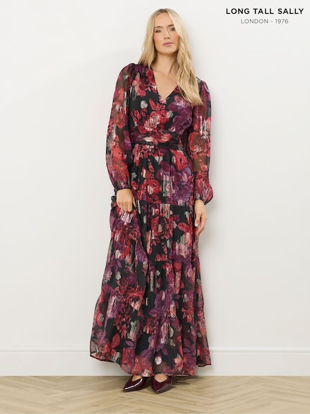 Long Tall Sally Black Jacquard Maxi Tiered Dress (Y19597) | €77