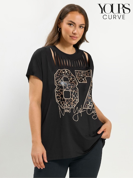 Yours Curve Black Laser Cut Top (Y19608) | AED128
