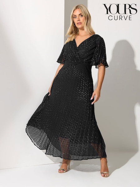 Yours Curve Black London Metallic Pleated Wrap Dress (Y19629) | €85
