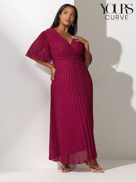Yours Curve Red London Metallic Pleated Wrap Dress (Y19638) | AED390