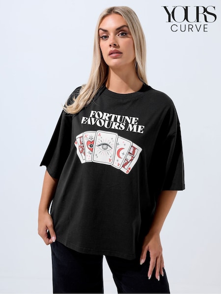 Yours Curve Black Limited Fortune Card T-Shirt (Y19648) | 99 QAR