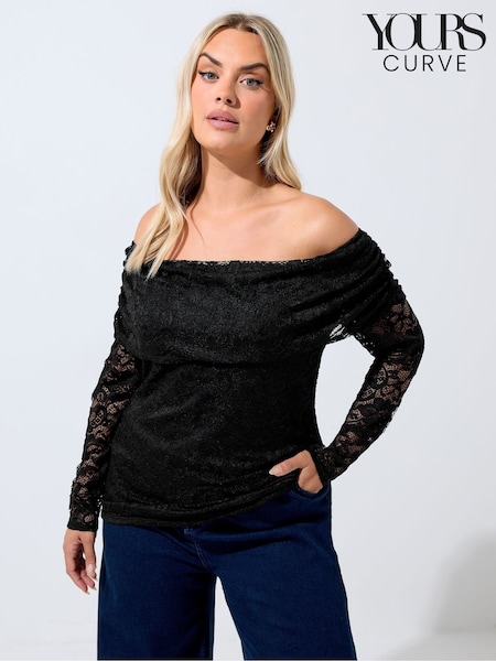 Yours Curve Black Limited Lace Bardot Top (Y19650) | 153 QAR