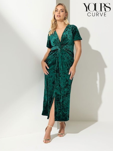 Yours Curve Green London Velvet Knot Dress (Y19659) | €81