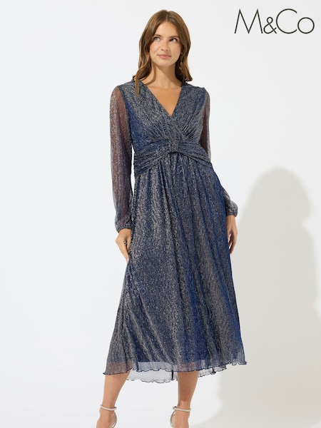 M&Co Blue Plisse Bow Waist Detail Dress (Y19666) | €66