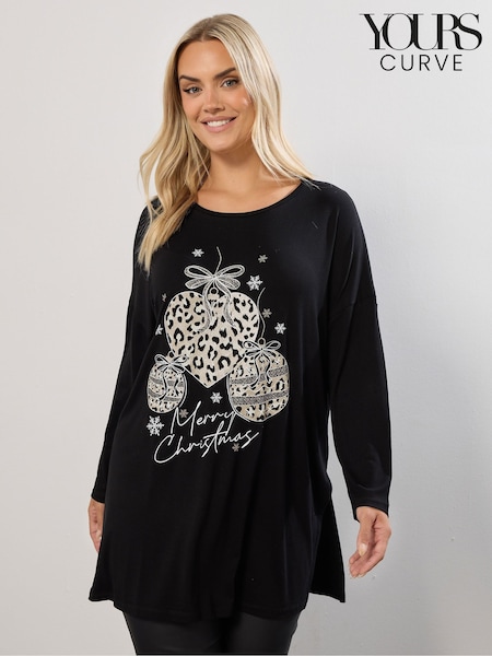 Yours Curve Matte Black Long Sleeve Novelty T-Shirt (Y19671) | R$ 215