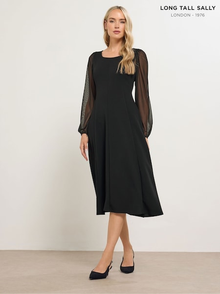 Long Tall Sally Black Mesh Sleeve Corset Midi Dress (Y19673) | 193 QAR