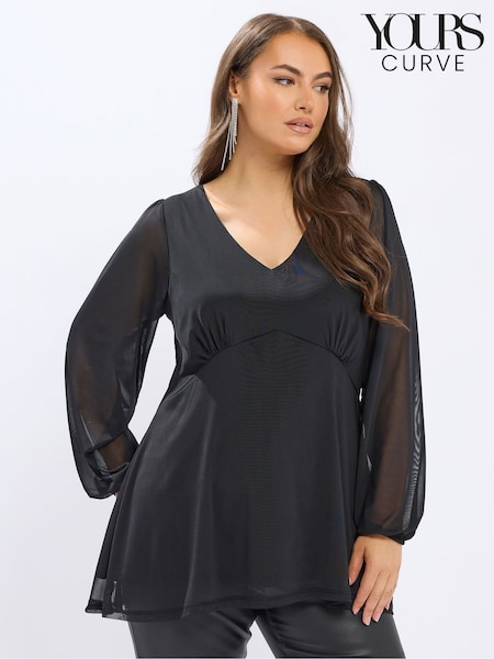 Yours Curve Mesh A Line Balloon Blouse (Y19677) | R$ 265
