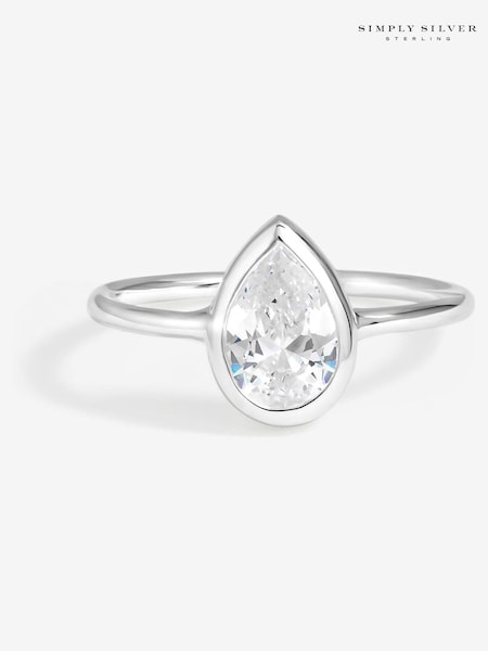 Simply Silver 925 Sterling Silver Cubic Zirconia Solitaire Pear Ring (Y19855) | €46