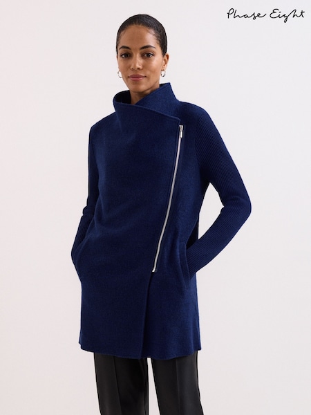 Phase Eight Blue Byanca Zip Knit Coat (Y19857) | AED786