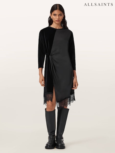 AllSaints Black Lana Velvet Dress (Y20184) | 688 QAR